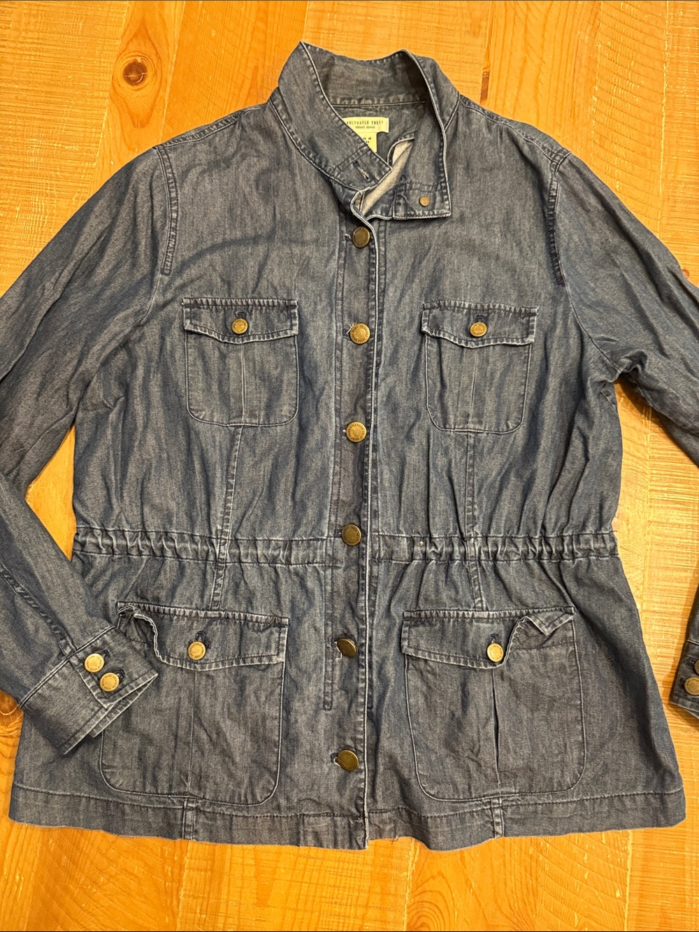 Coldwater Creek Dark Blue Denim Jacket with Waist Drawstring